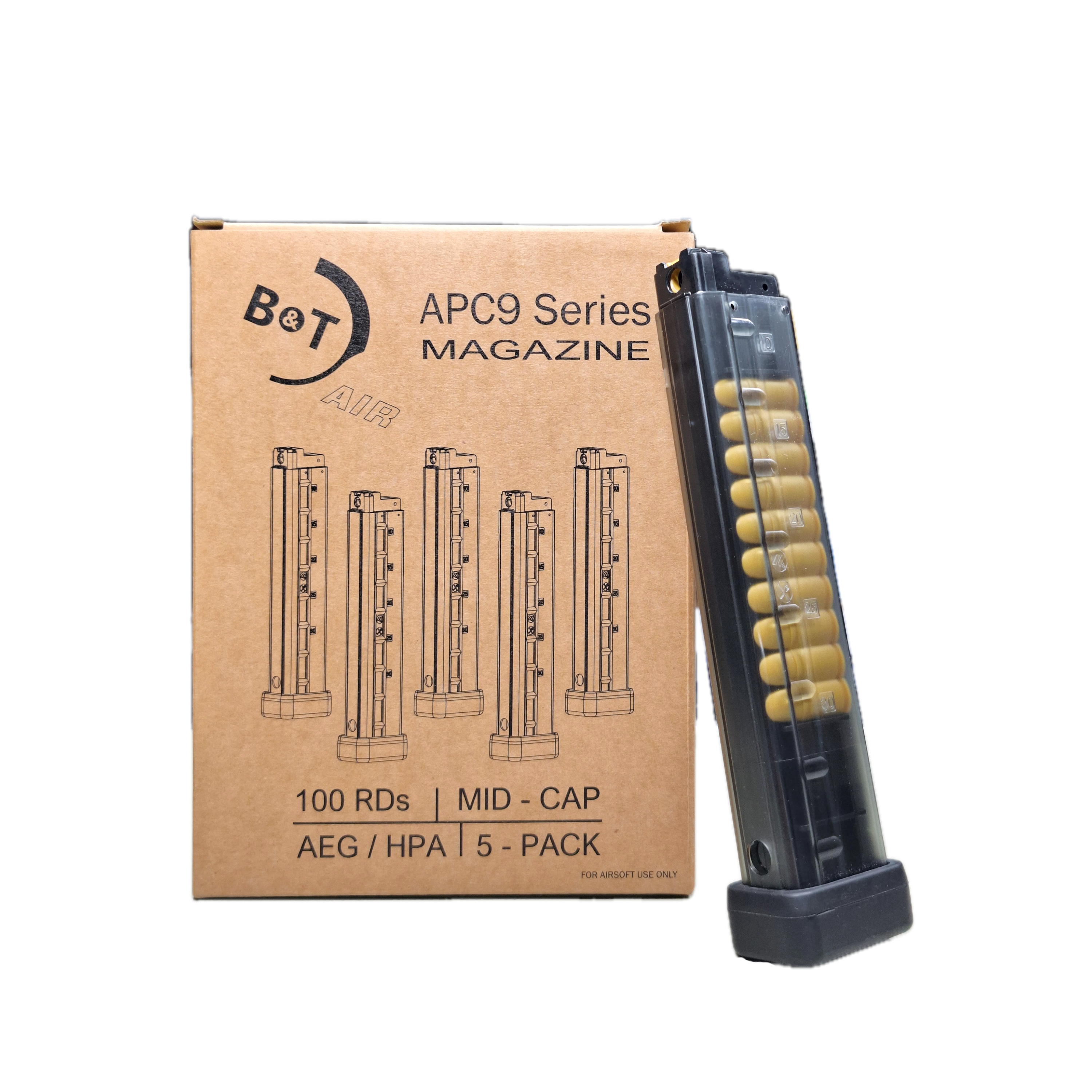 B&T Air APC9 AEG / HPA Magazine – 100rd (Box of 5)